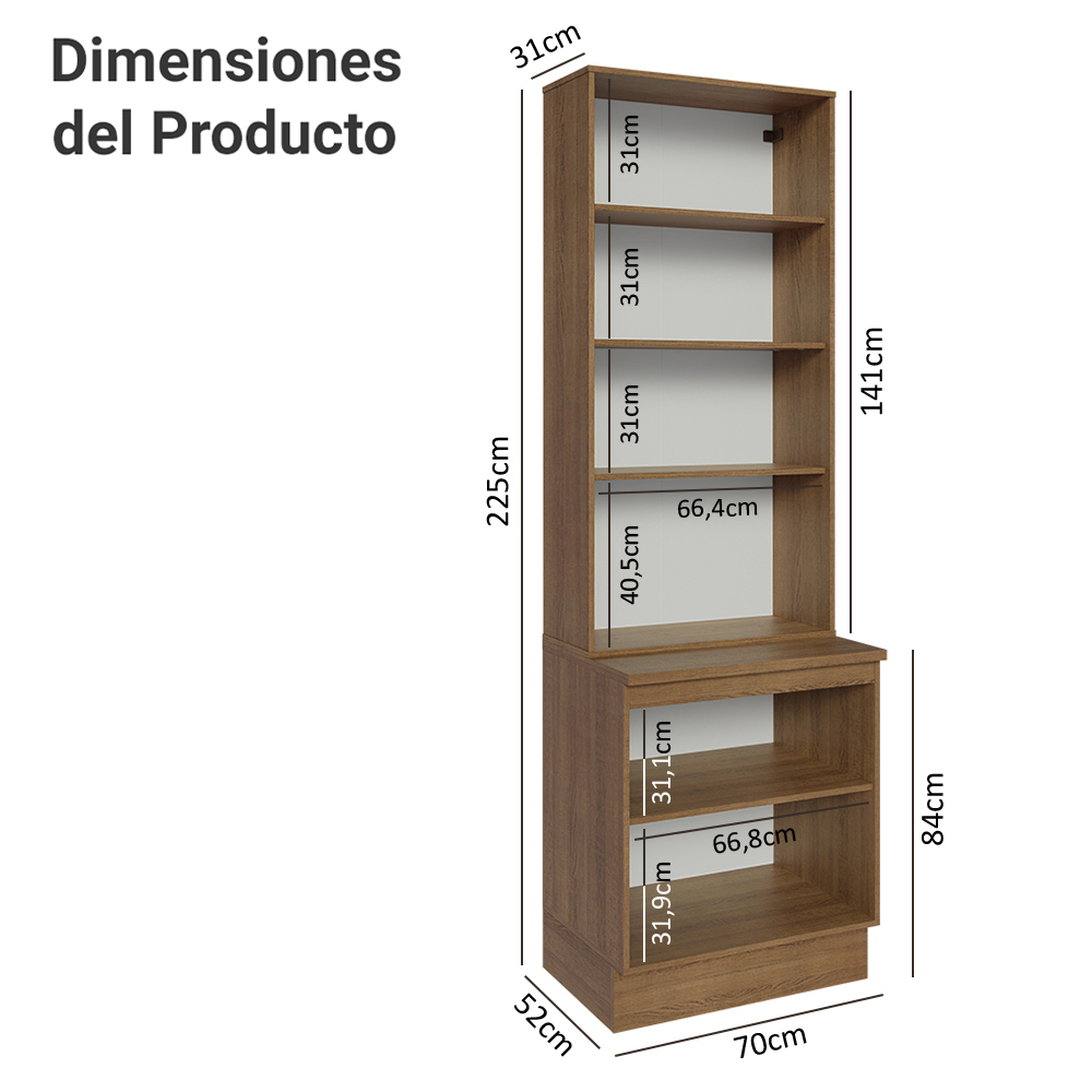 Kit Gabinete Bajo 2 Puertas y Vitrina 70 cm Marrón Glamy Madesa