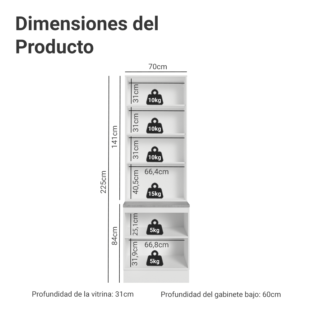 Kit Gabinete + Vitrina 70 cm Blanco/Negro Glamy 02