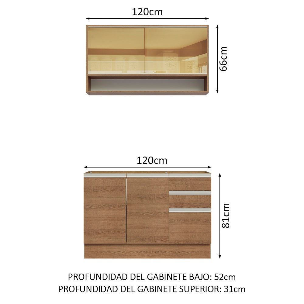 Cocina Compacta 120cm sin Fregadero Marrón Glamy 02