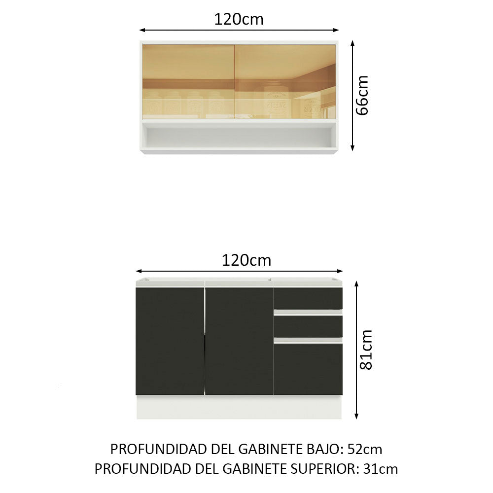 Cocina Compacta 120 cm Blanco/Negro Glamy Madesa