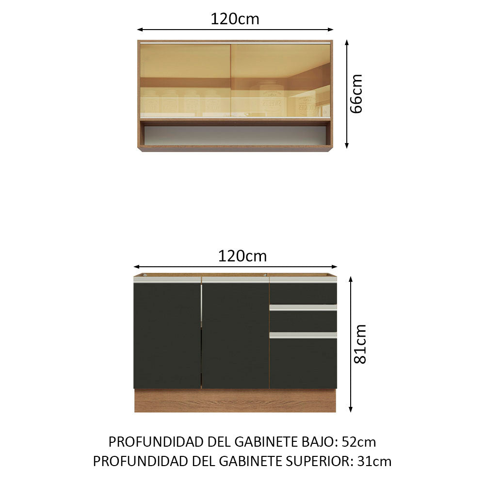 Cocina Compacta 120 cm Marrón/Negro Glamy Madesa