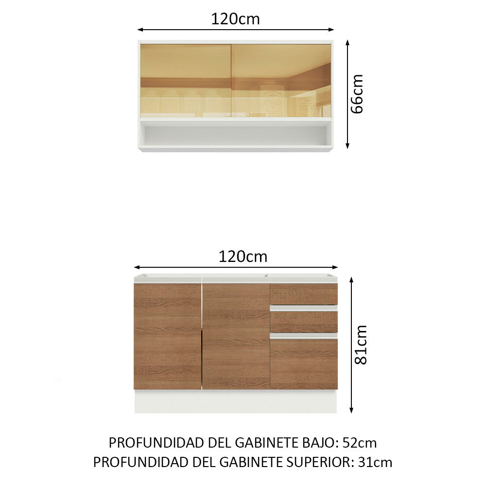 Cocina Compacta 120cm sin Fregadero Marrón/Blanco Glamy 02