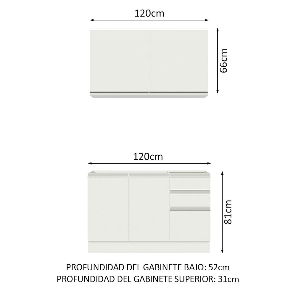 Cocina Compacta 120cm Blanco Glamy 03
