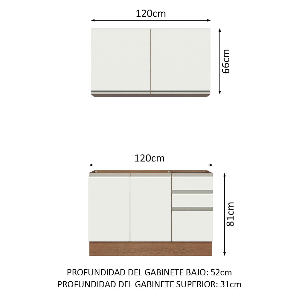 Cocina Compacta 120cm Marrón/Blanco Glamy 03