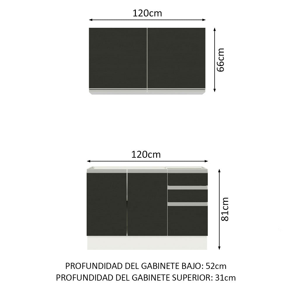 Cocina Compacta 120 cm Blanco/Negro Glamy Madesa