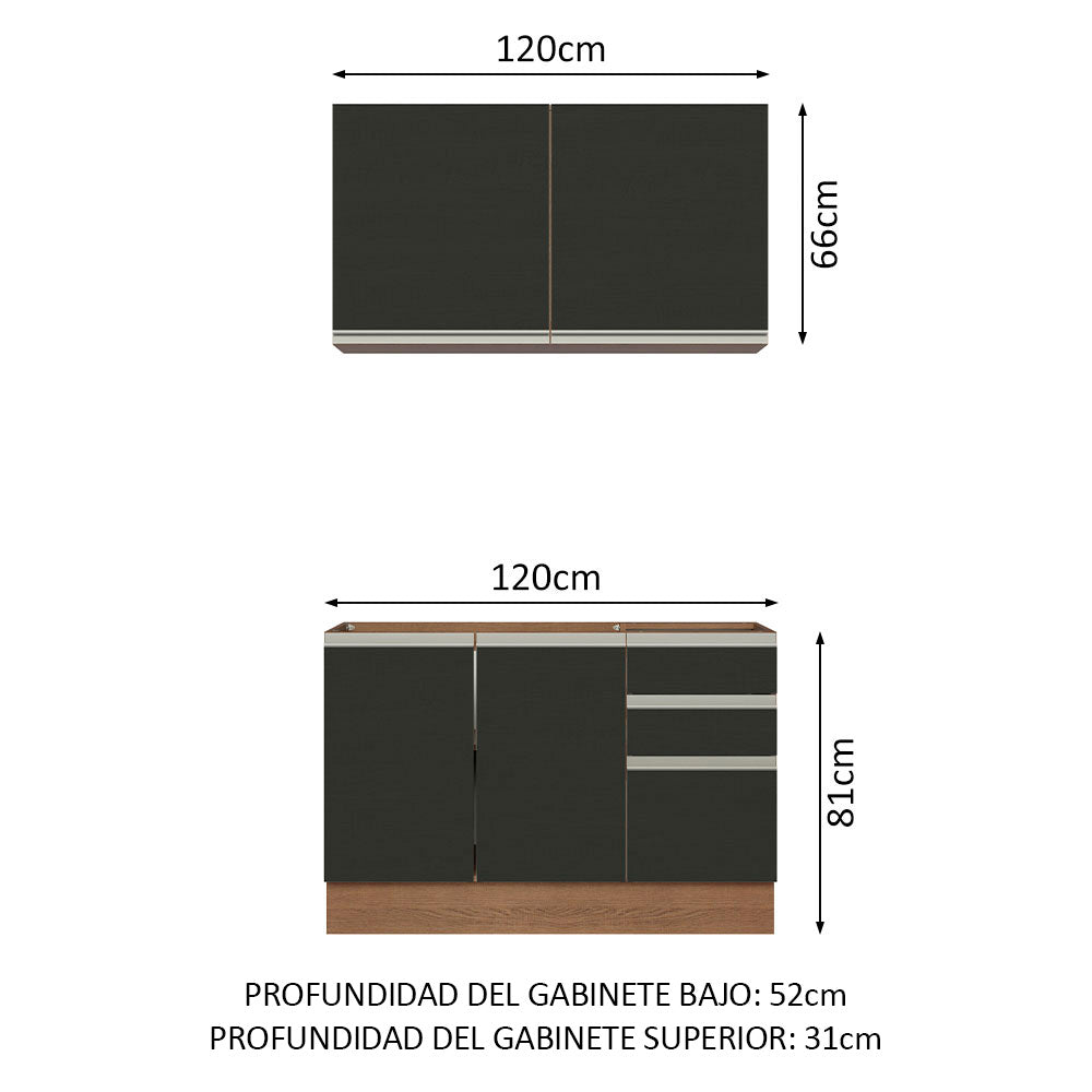 Cocina Compacta 120 cm Marrón/Negro Glamy Madesa