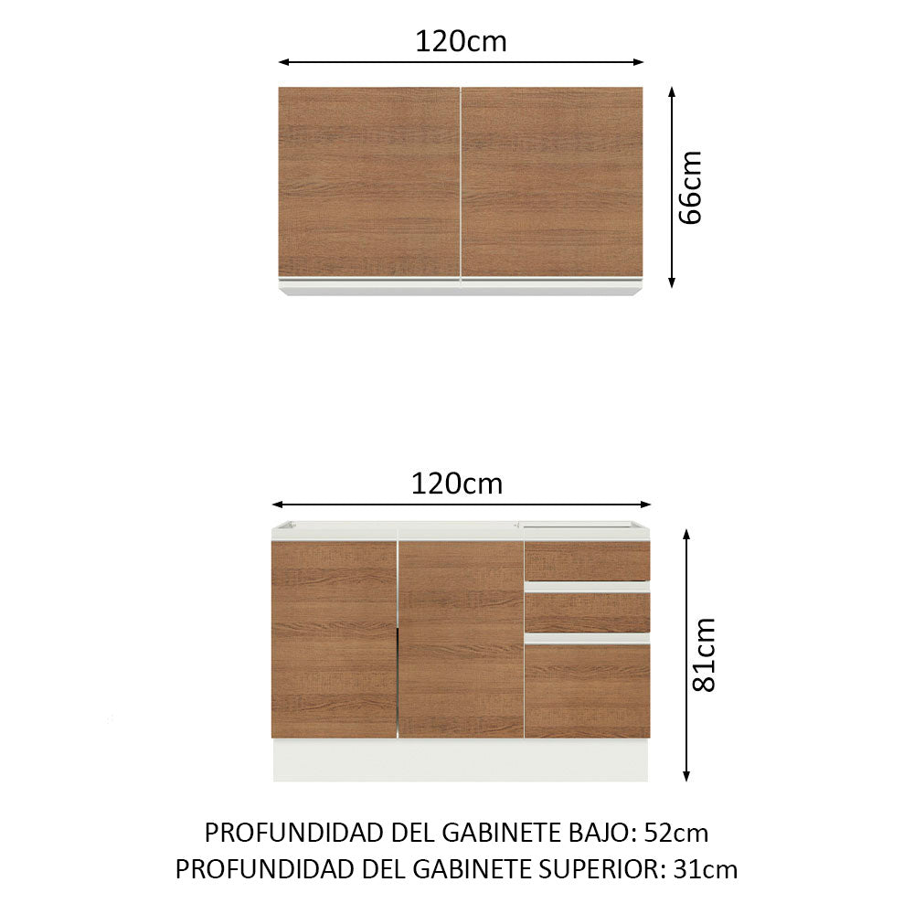 Cocina Compacta 120cm Blanco/Marrón Glamy 03