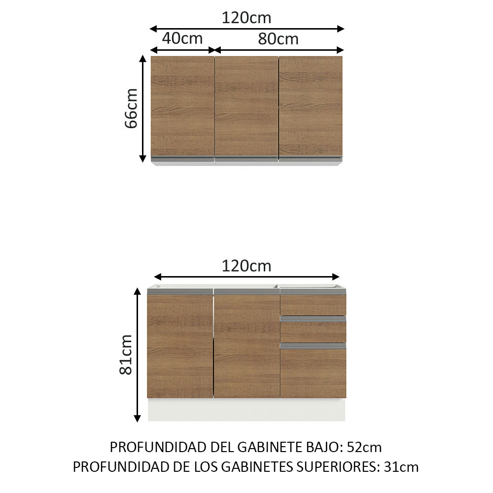 Cocina Compacta 120cm con Fregadero Blanco/Marrón Glamy 04
