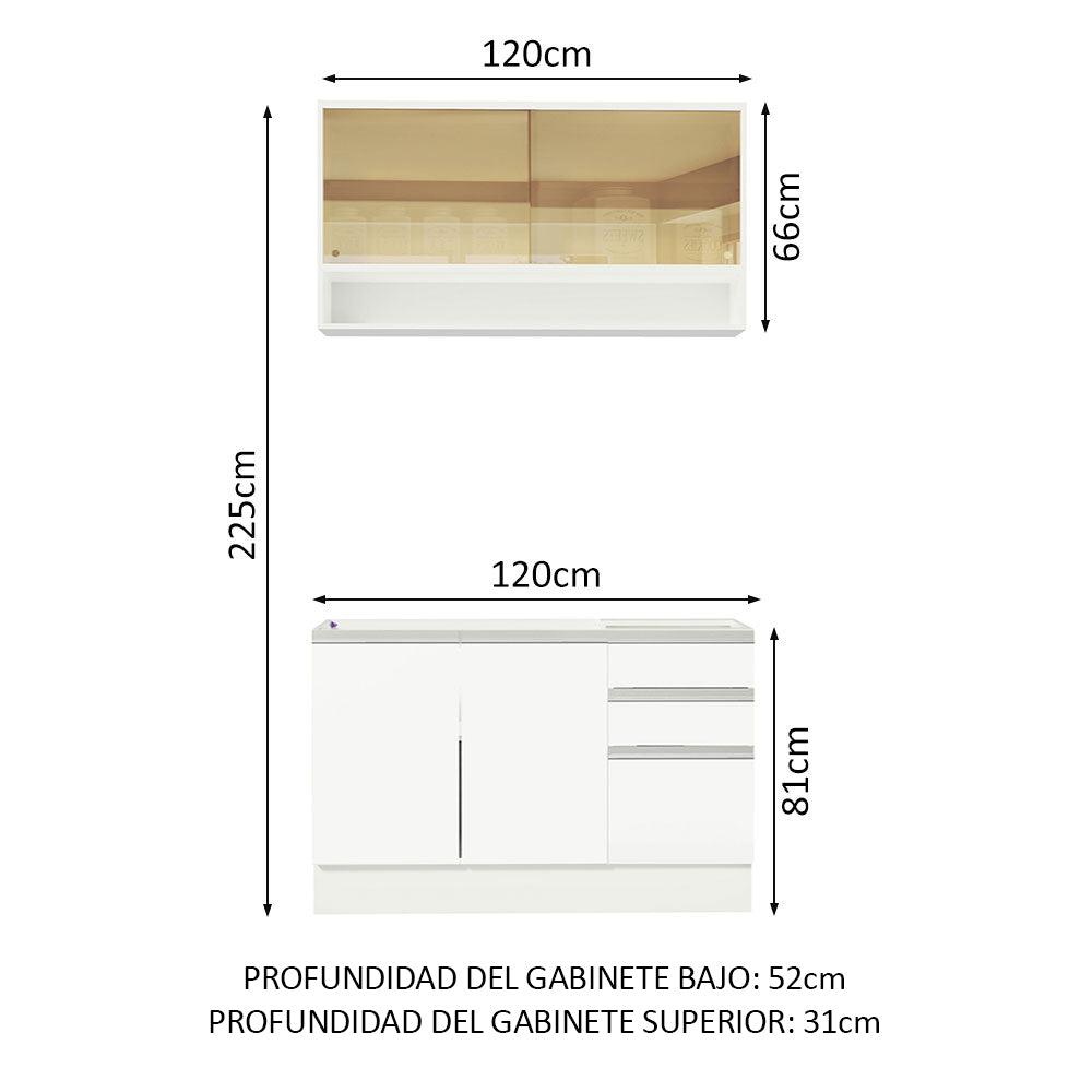 Cocina Compacta 120 cm Con Fregadero Blanco Glamy Madesa