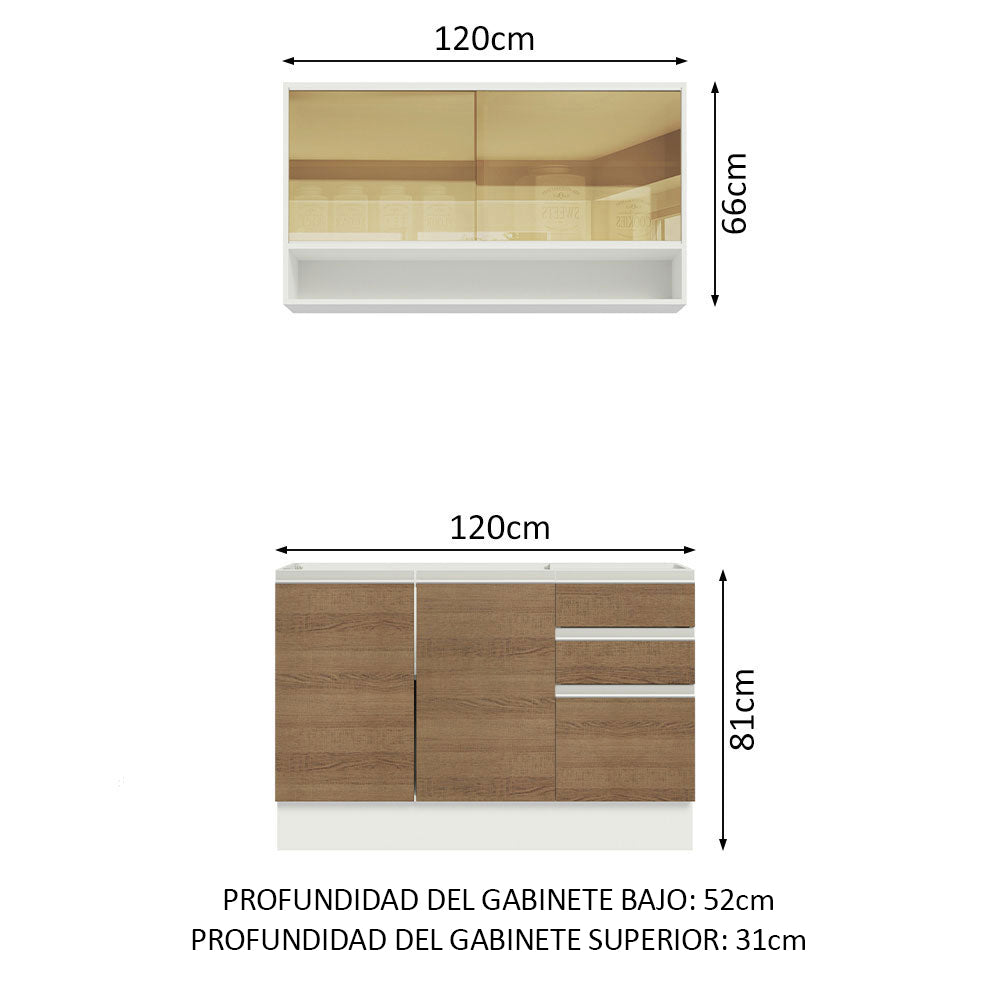 Cocina Compacta 120 cm Con Fregadero Blanco/Marrón Glamy Madesa