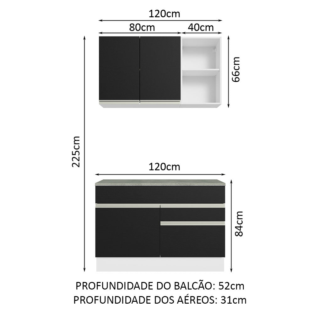 Cocina Compacta 120cm Con Encimera Blanco/Negro Glamy 08