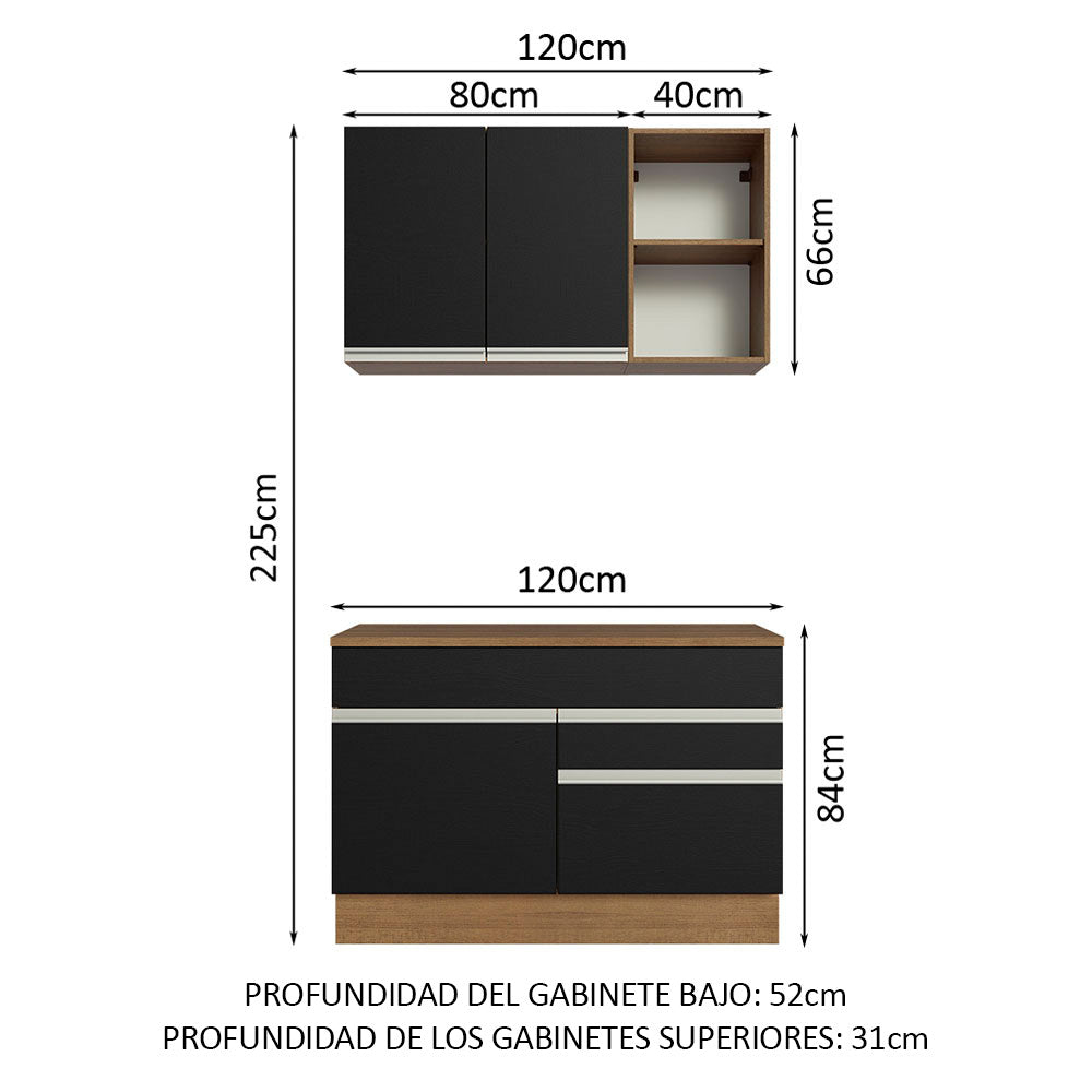 Cocina Compacta 120 cm Marrón/Negro Glamy Madesa