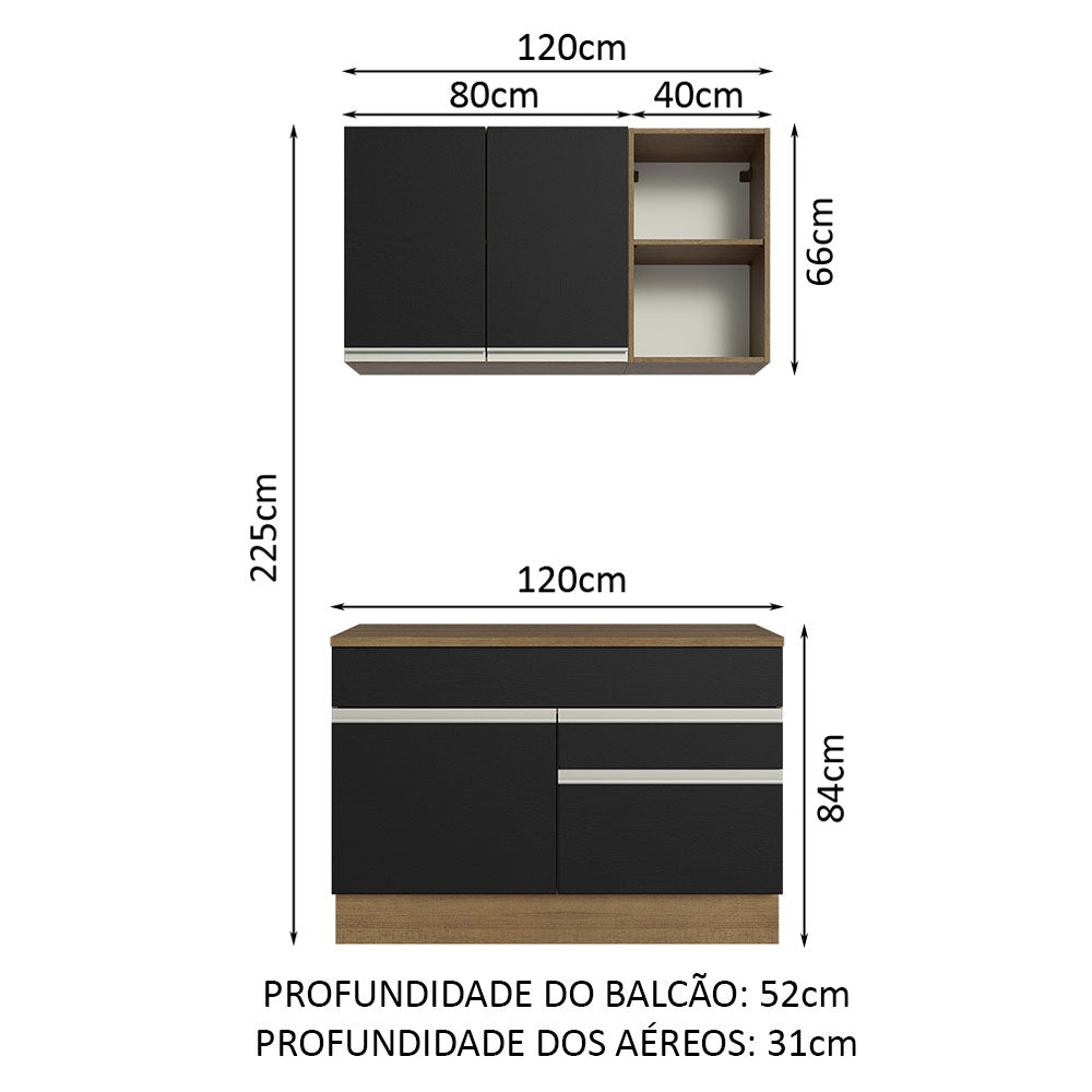 Cocina Compacta 120cm Con Encimera Marrón/Negro Glamy 08