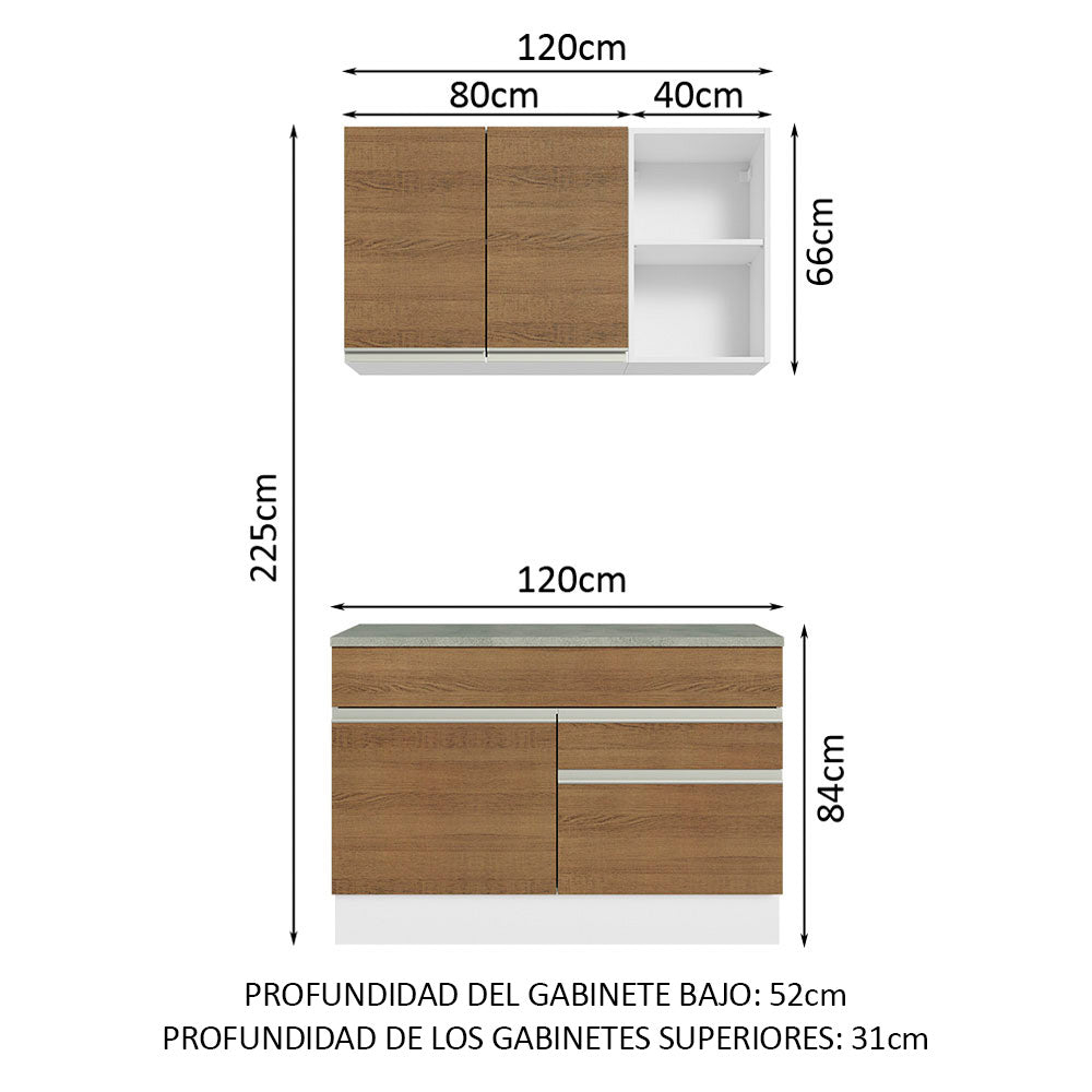 Cocina Compacta 120 cm Blanco/Marrón Glamy Madesa
