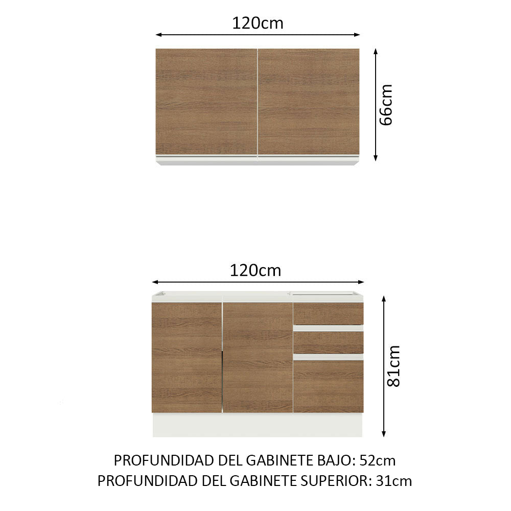 Cocina Compacta 120cm con Fregadero Blanco/Marrón Glamy 09