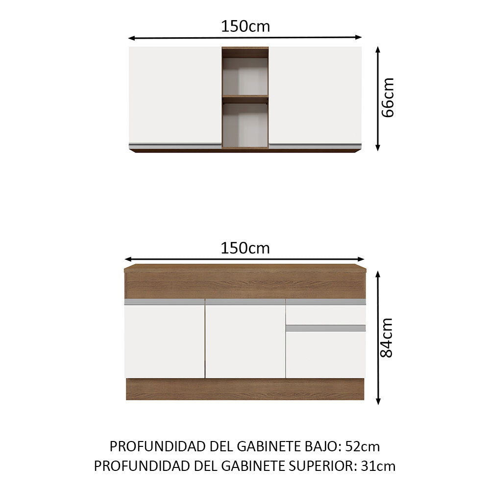 Cocina Integral 150cm Marrón/Blanco con Encimera Glamy  01