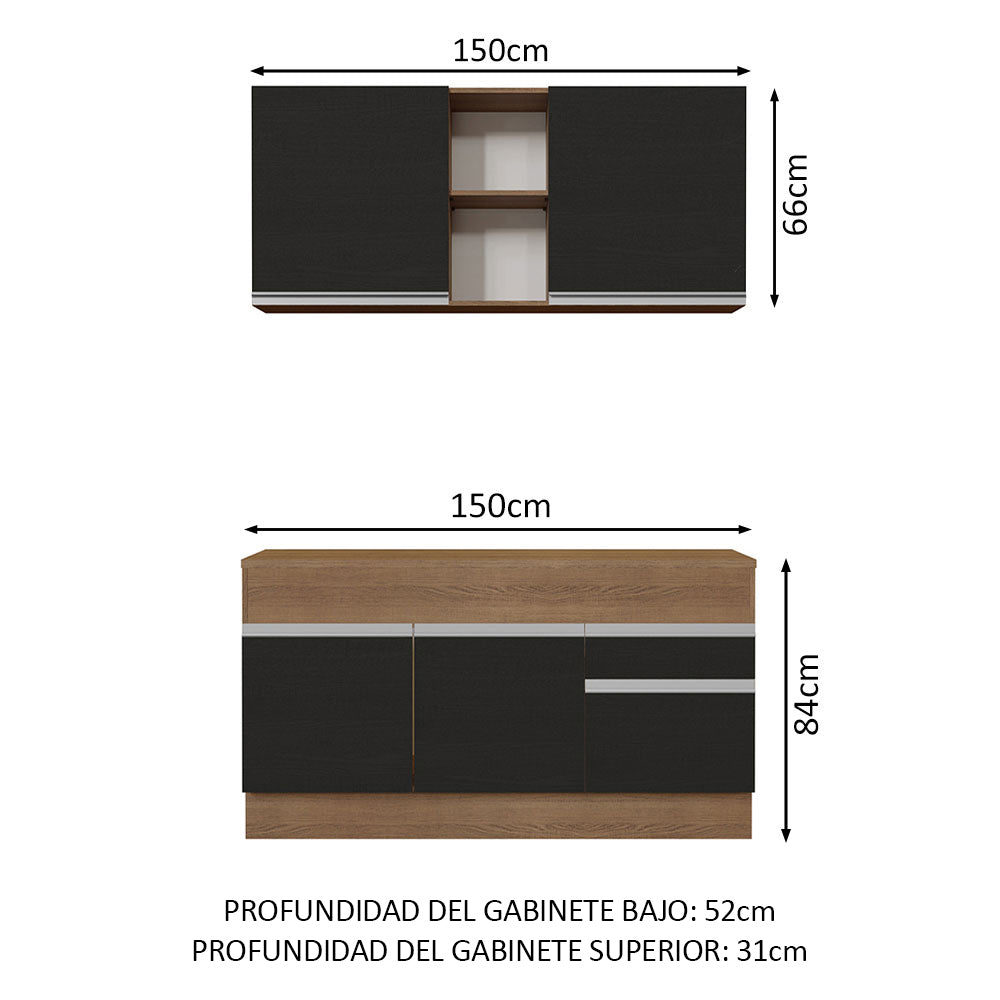 Cocina Integral 150cm con Encimera Glamy Marrón/Negro 01