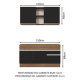 Cocina Integral 150cm con Encimera Glamy Marrón/Negro 01