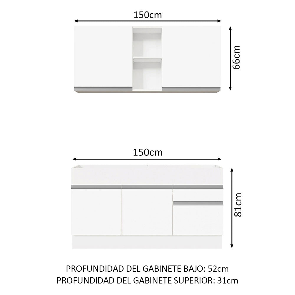 Cocina Compacta 150cm Blanco Glamy 02