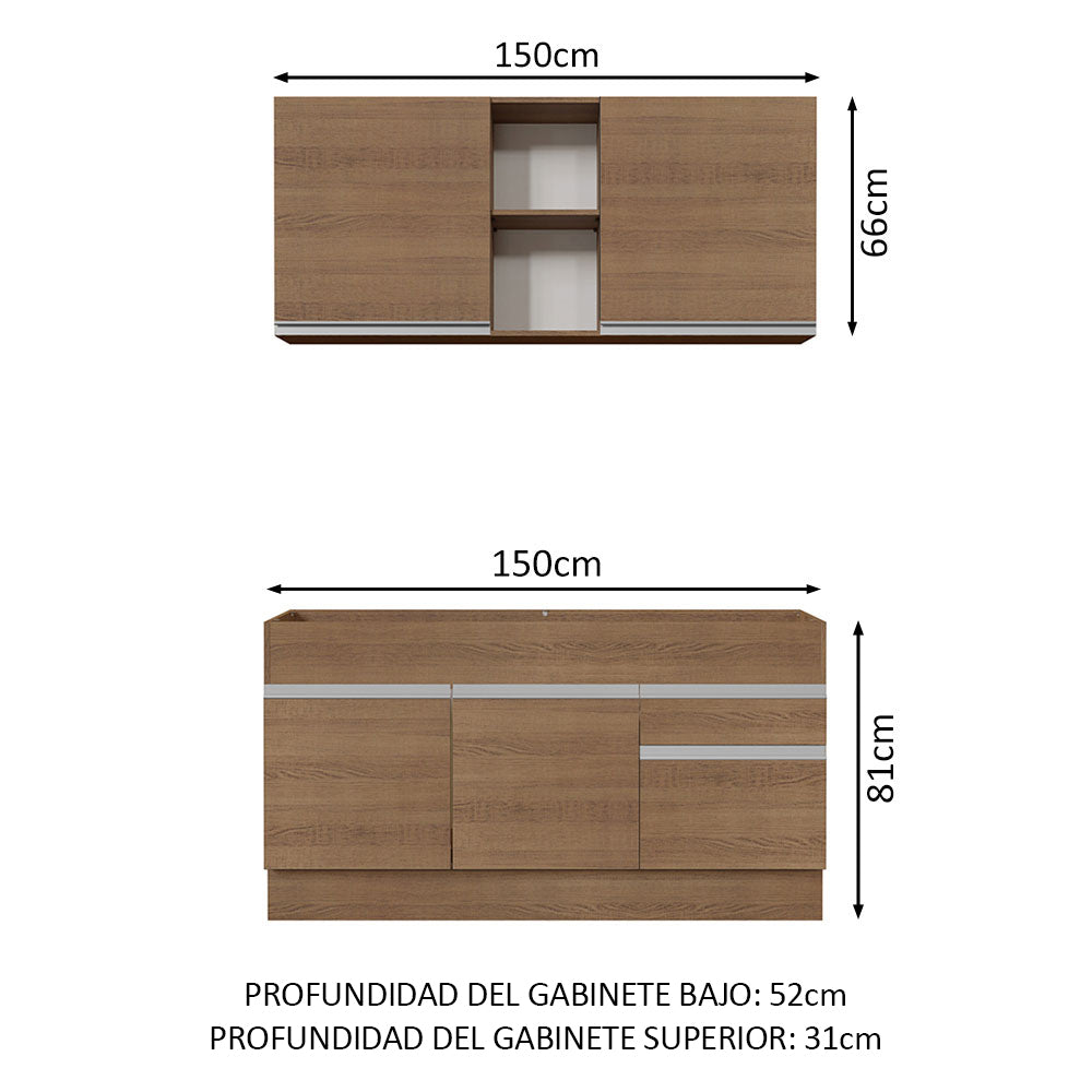 Cocina Compacta 150cm Marrón Glamy 02