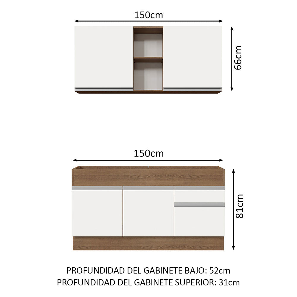 Cocina Compacta 150cm Marrón/Blanco Glamy 02