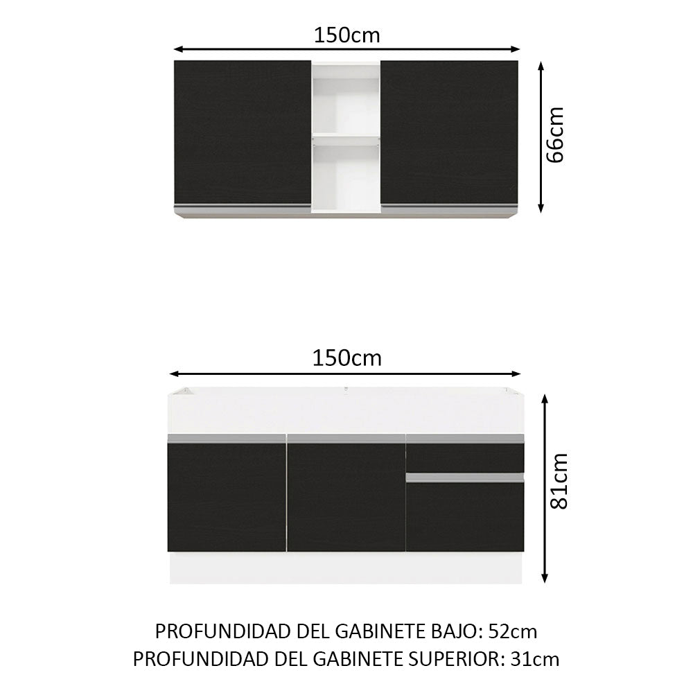 Cocina Compacta 150cm Glamy Blanco/Negro 02