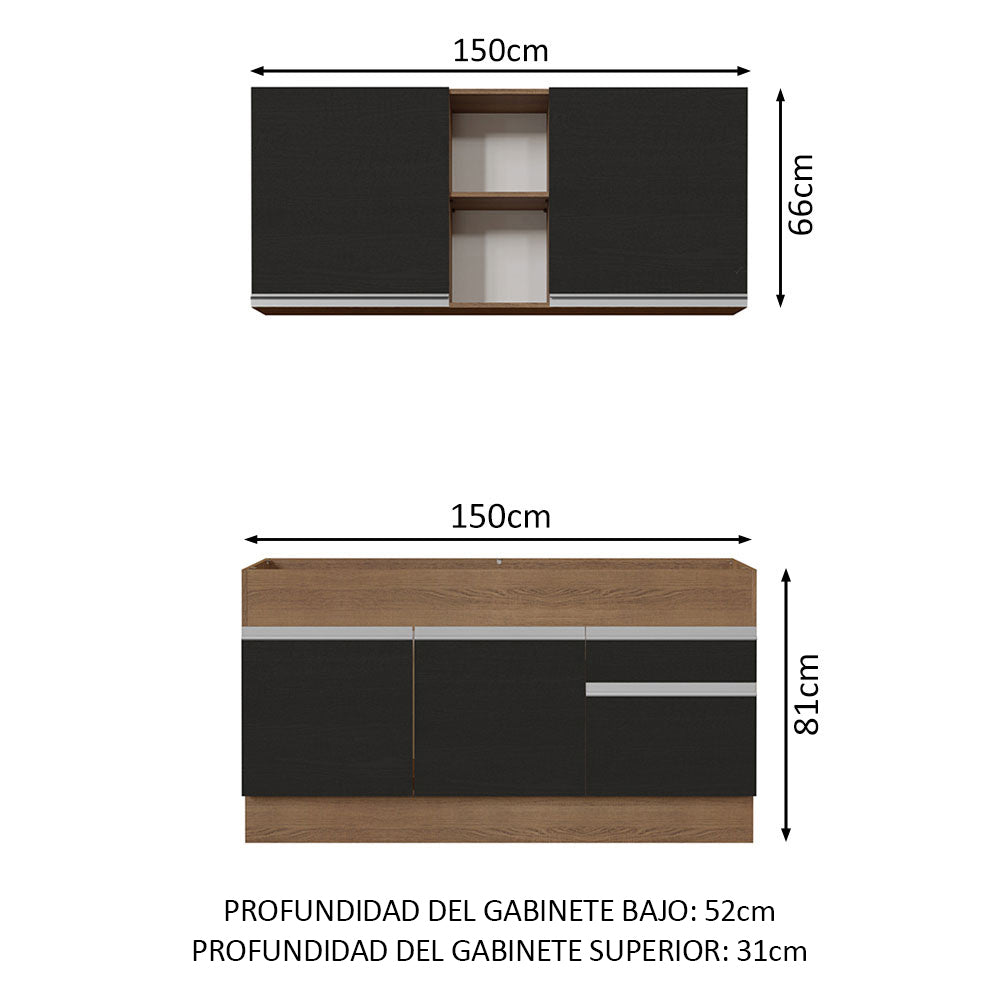 Cocina Compacta 150cm Glamy Marrón/Negro 02