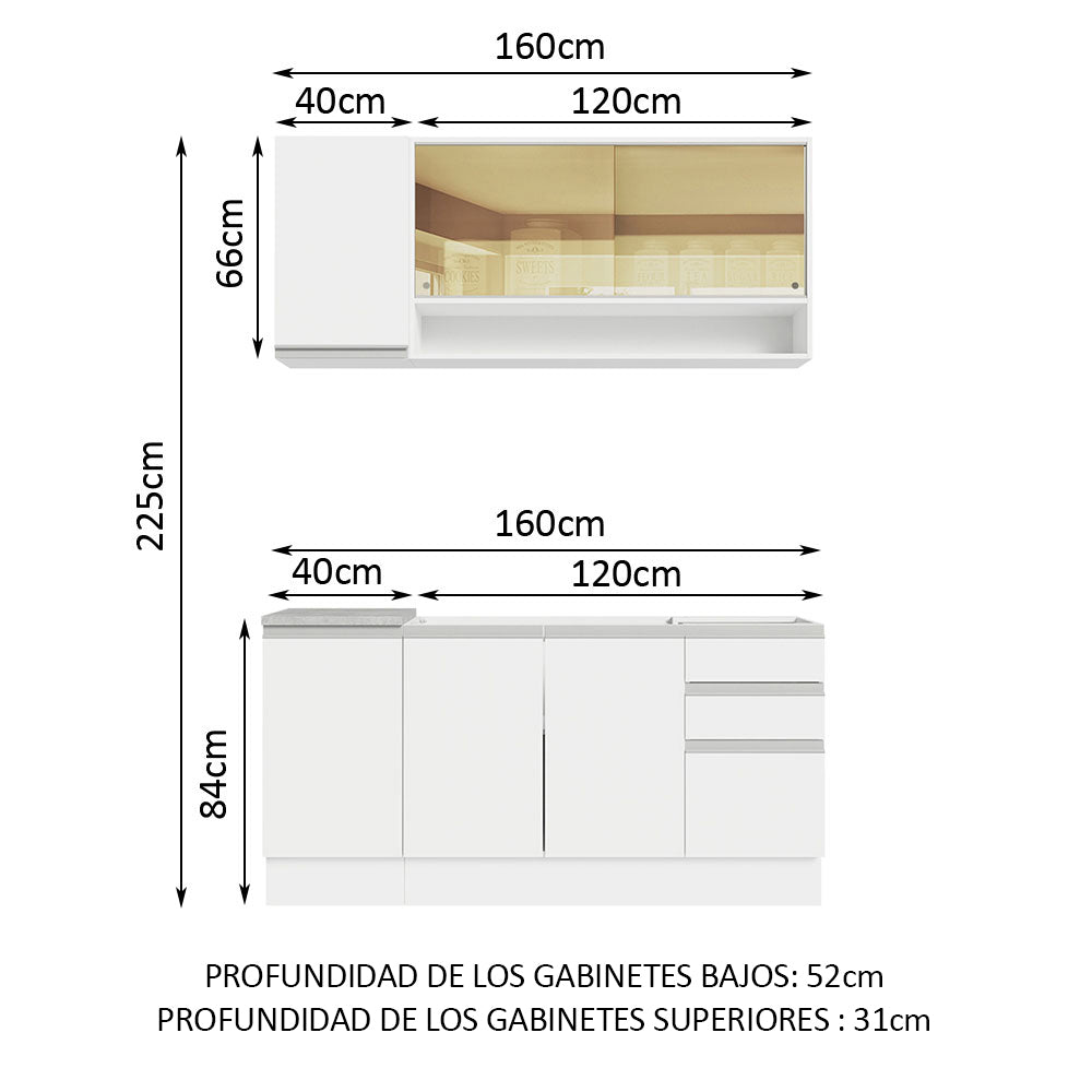 Cocina Compacta 160cm con Fregadero Blanco Glamy 04