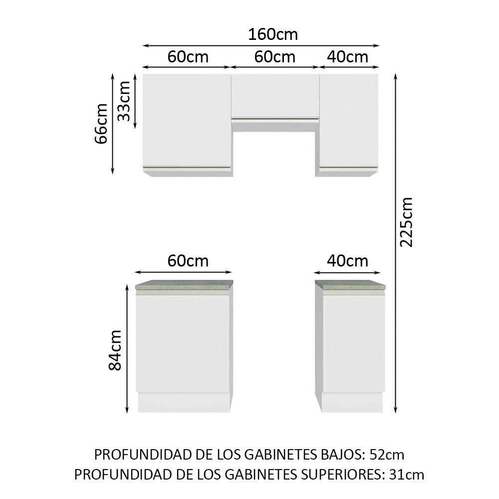 Cocina Compacta 160cm Blanco Glamy 07