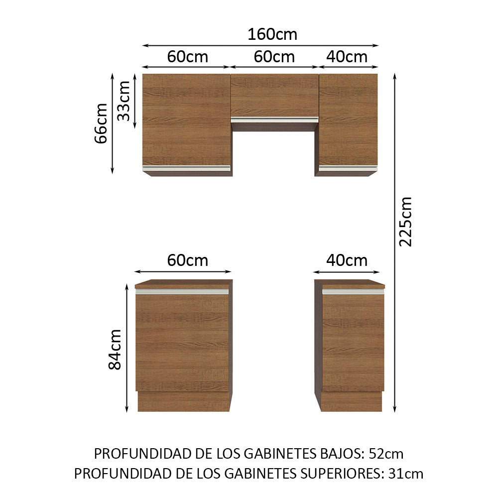 Cocina Compacta 160 cm Marrón Glamy Madesa