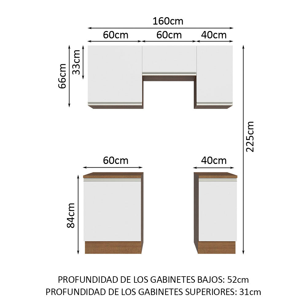 Cocina Compacta 160 cm Marrón/Blanco Glamy Madesa