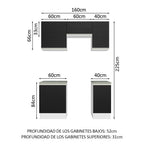 Cocina Compacta 160 cm Blanco/Negro Glamy Madesa