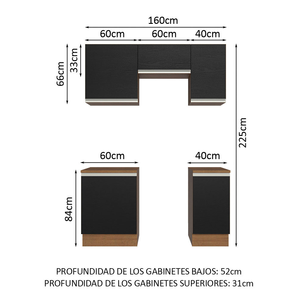 Cocina Compacta 160 cm Marrón/Negro Glamy Madesa