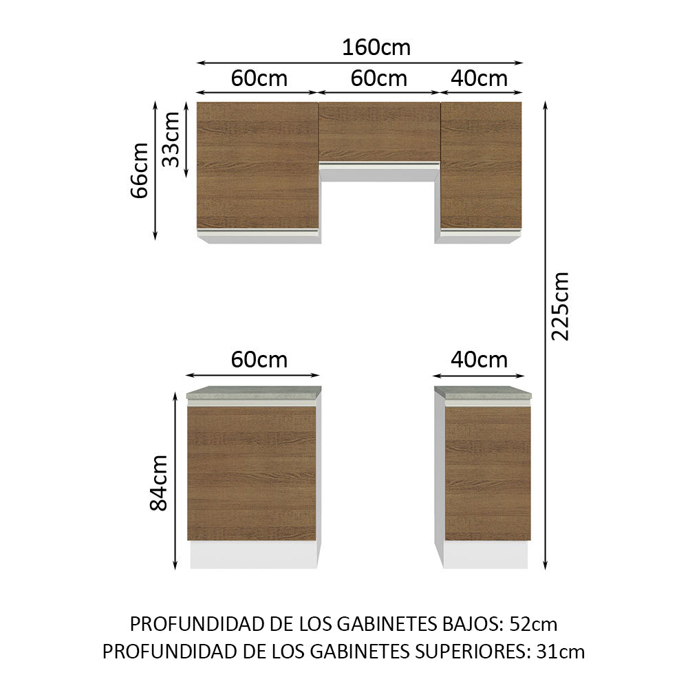 Cocina Compacta 160cm Blanco/Marrón Glamy 07