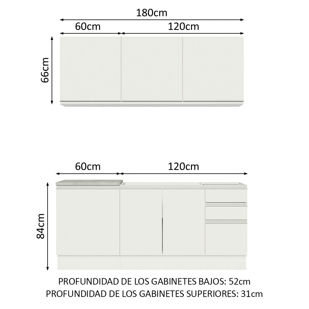 Cocina Compacta 180cm Blanco Glamy 05