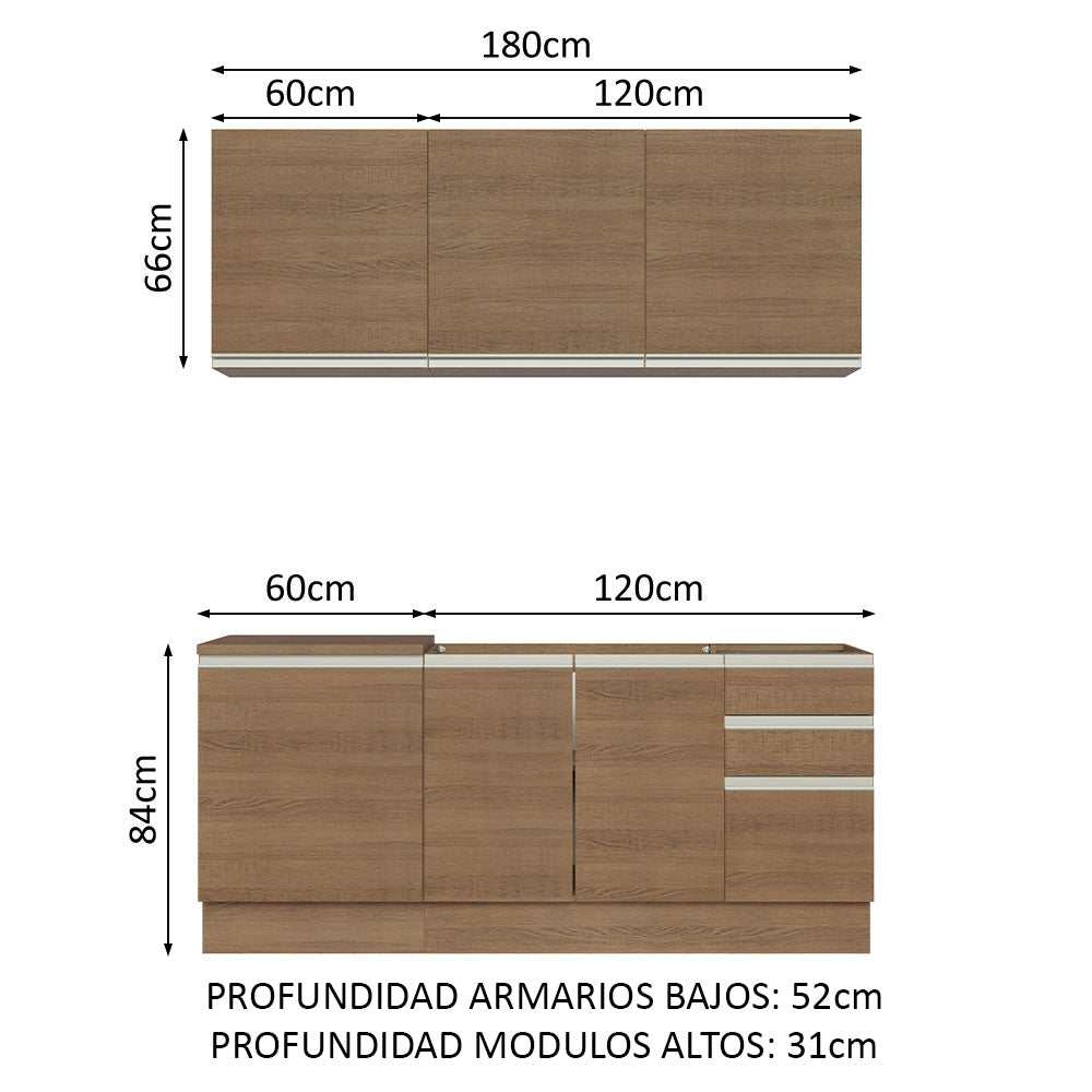 Cocina Compacta 180cm Marrón Glamy 05