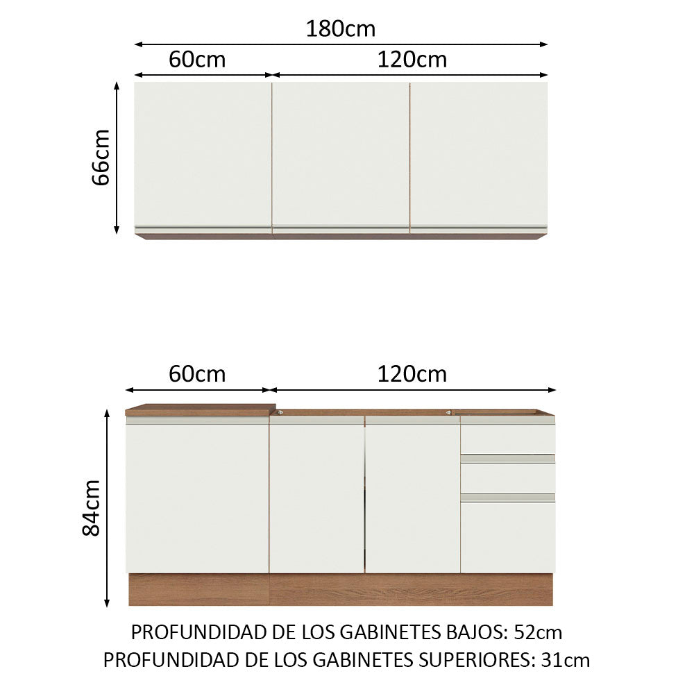 Cocina Compacta 180cm Marrón/Blanco Glamy 05