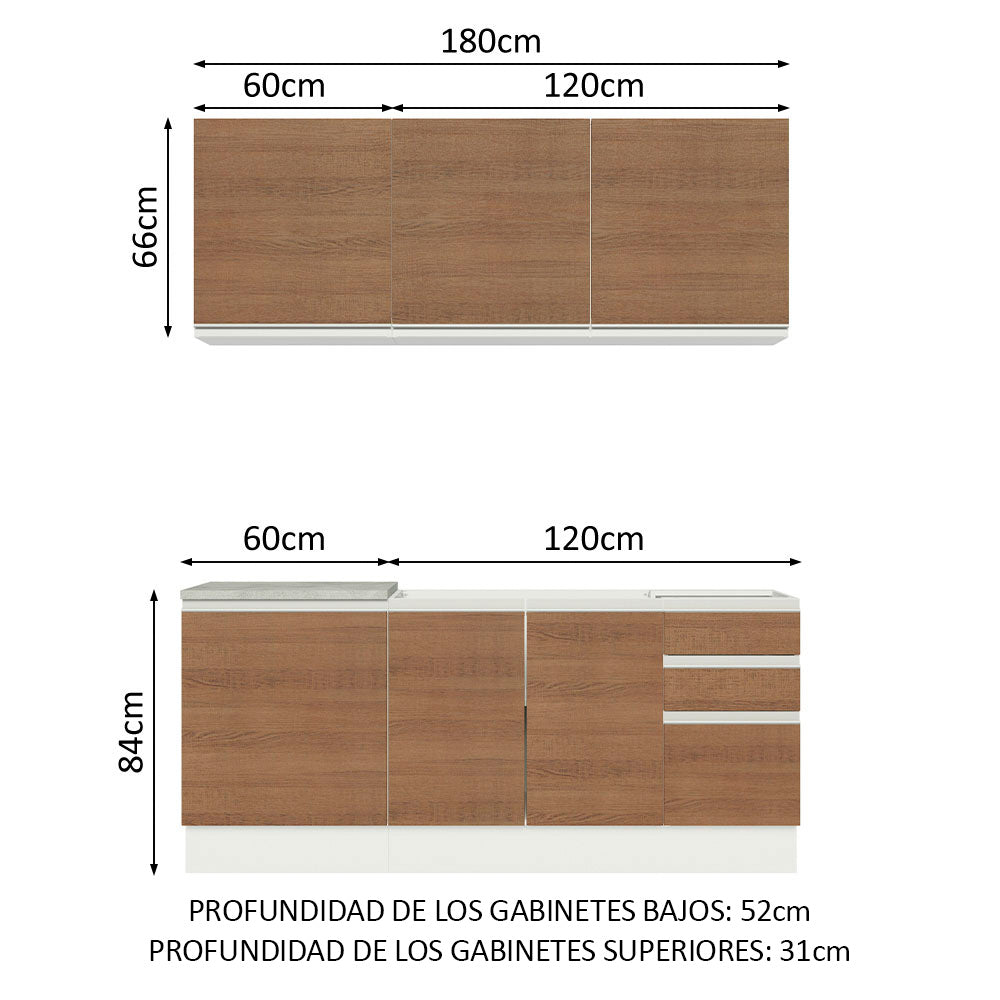 Cocina Compacta 180cm Blanco/Marrón Glamy 05