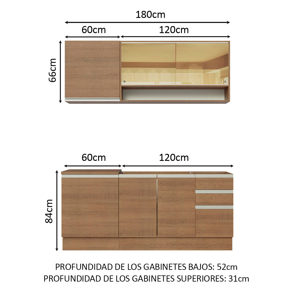Cocina Compacta 180cm Marrón Glamy 06