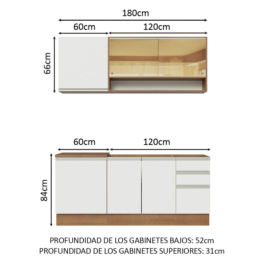 Cocina Compacta 180cm Marrón/Blanco Glamy 06