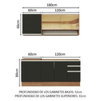 Cocina Compacta 180 x 52 cm 6 Puertas 3 Cajones Marrón/Negro Glamy Madesa 06