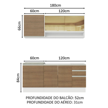 Cocina Compacta 180cm Blanco/Marrón Glamy Madesa 06