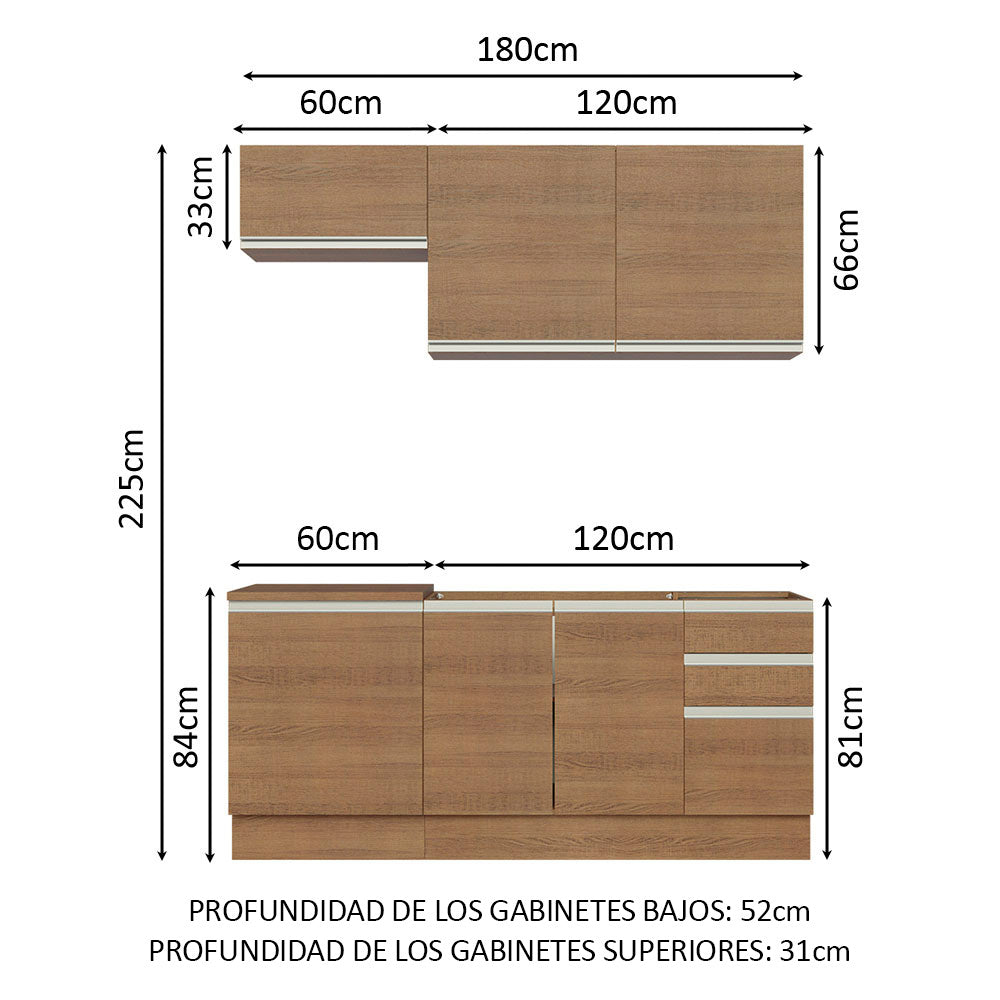 Cocina Compacta 180cm Marrón Glamy 07
