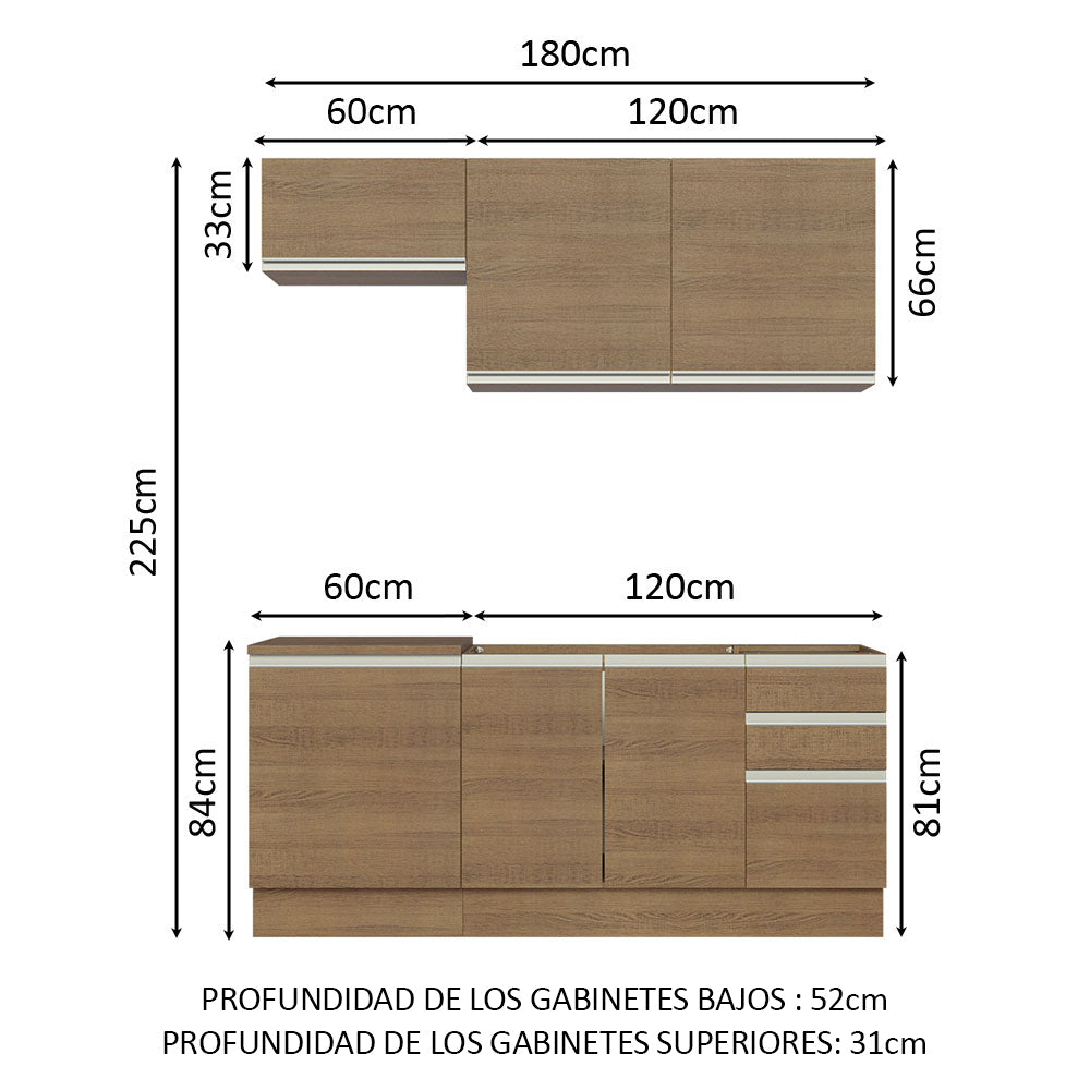 Cocina Integral con Fregadero 180cm Glamy 13 Marrón