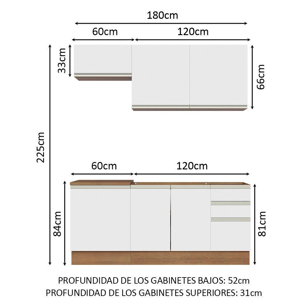 Cocina Compacta 180cm Marrón/Blanco Glamy 07