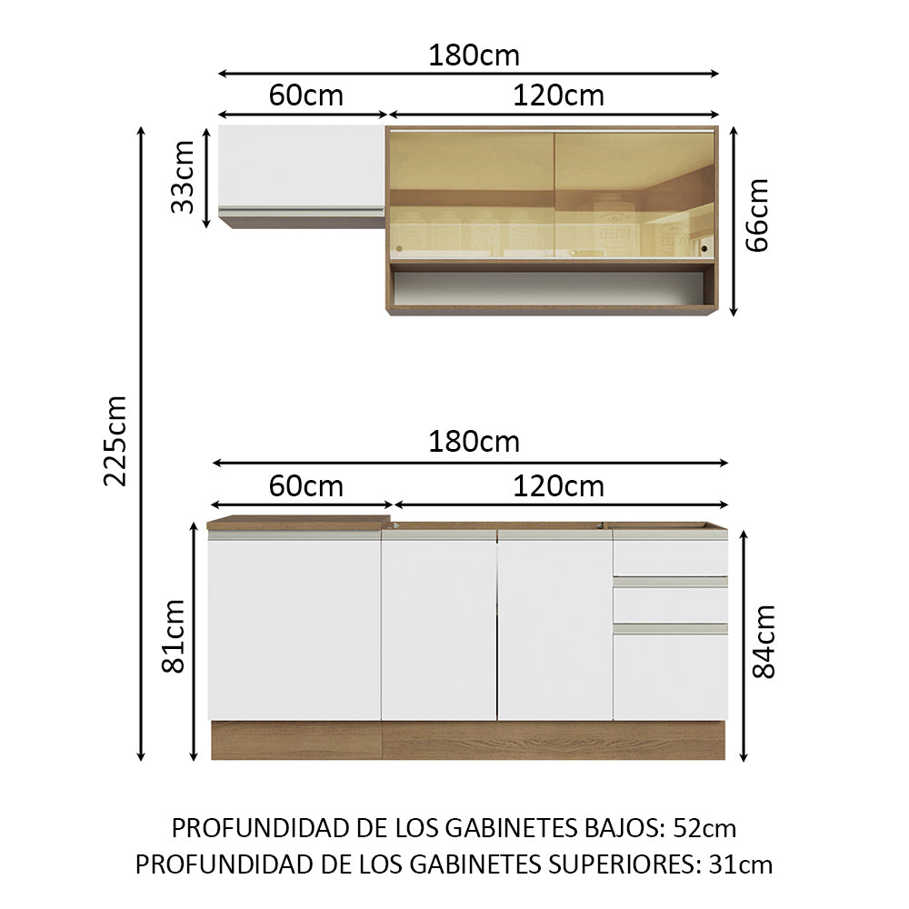 Cocina Compacta 180cm Marrón/Blanco Glamy 08