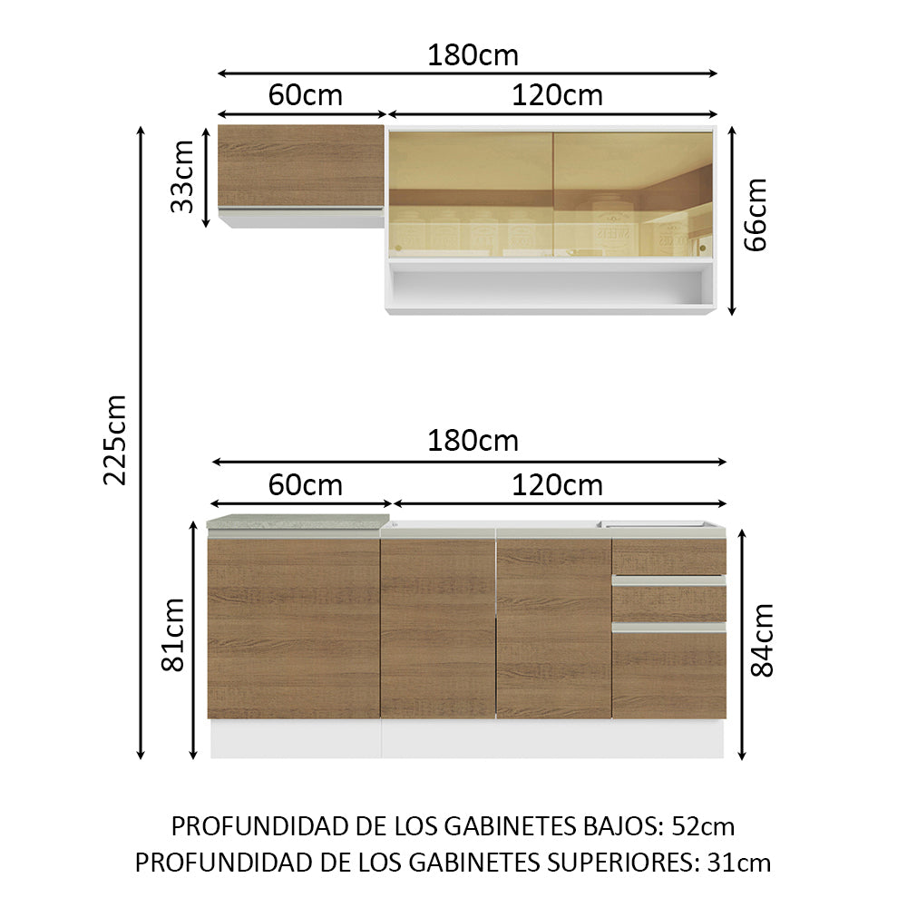 Cocina Compacta 180cm Blanco/Marrón Glamy 08