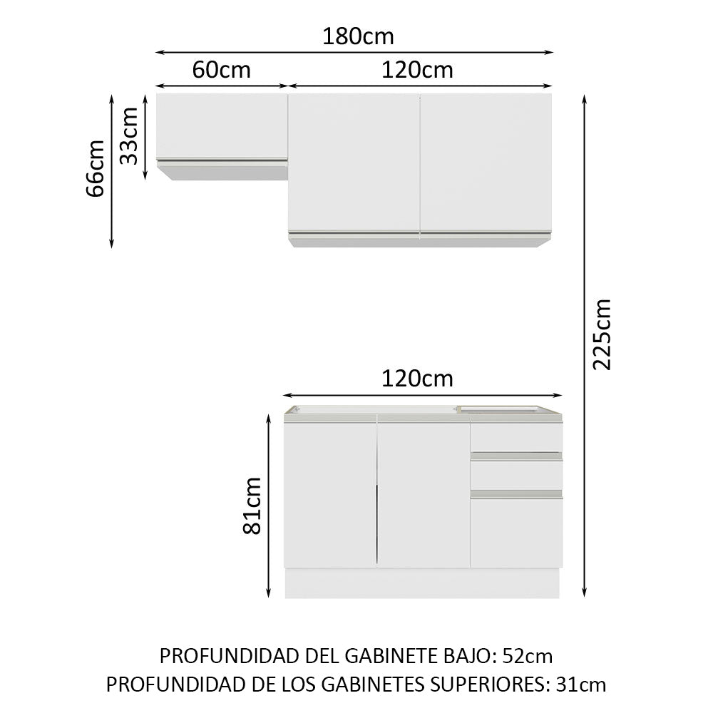 Cocina Compacta 180cm sin Fregadero Blanco Glamy 09