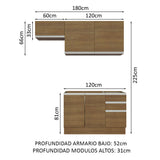 Cocina Compacta 180cm sin Fregadero Marrón Glamy 09