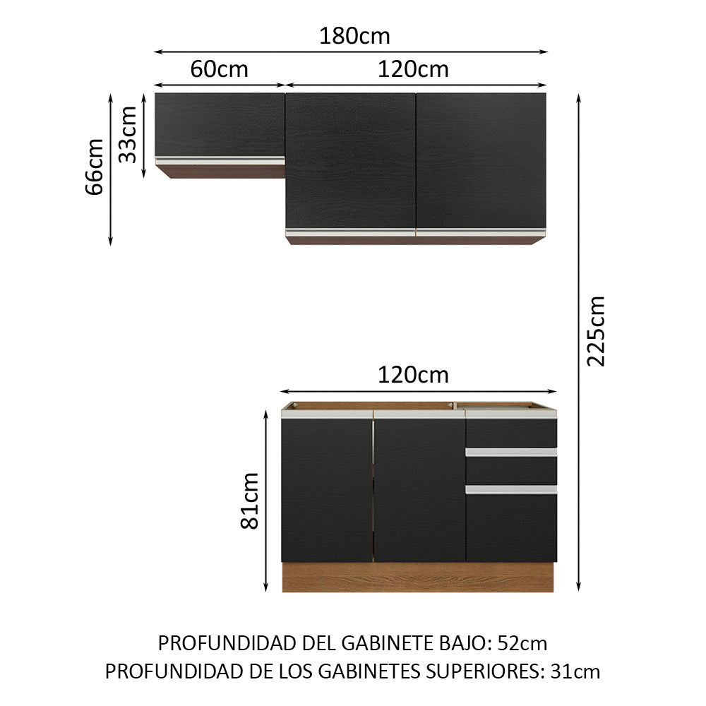 Cocina Compacta 180 cm Marrón/Negro Glamy Madesa